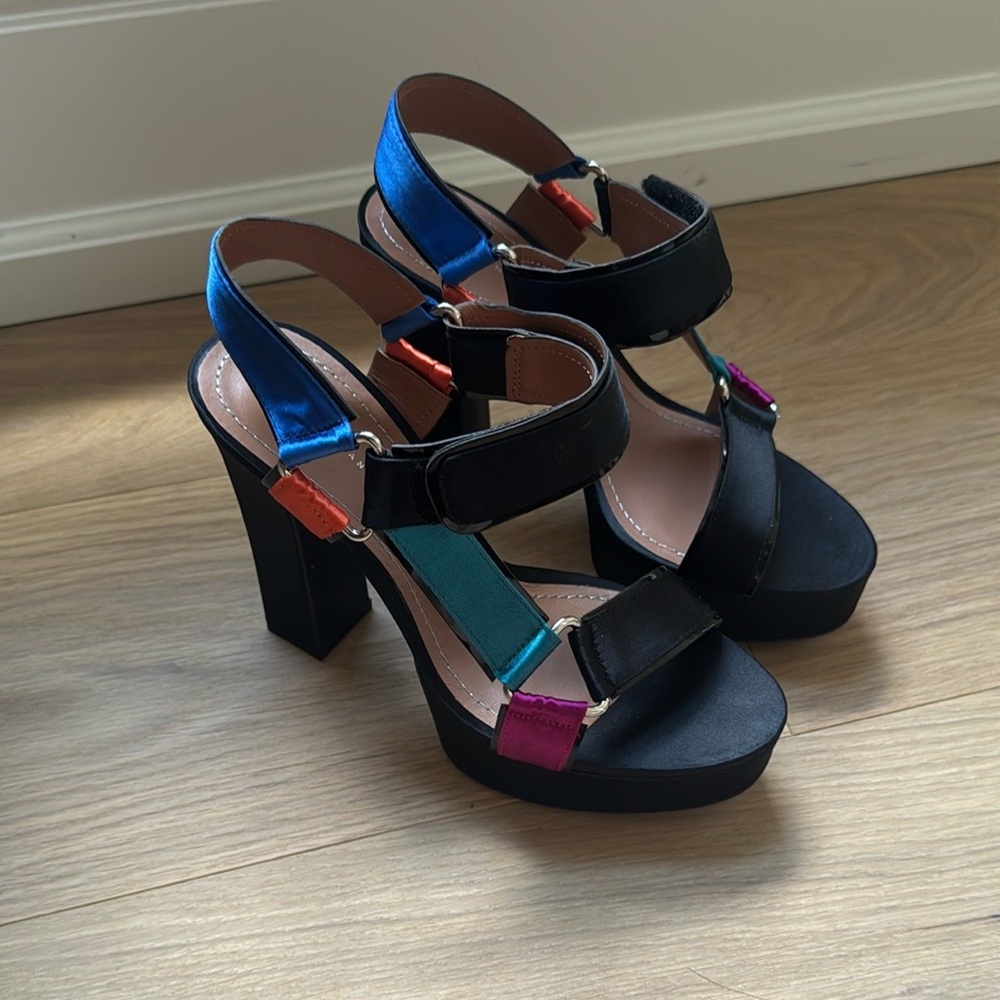 Zara Black and Blue Heels with Chunky Platform